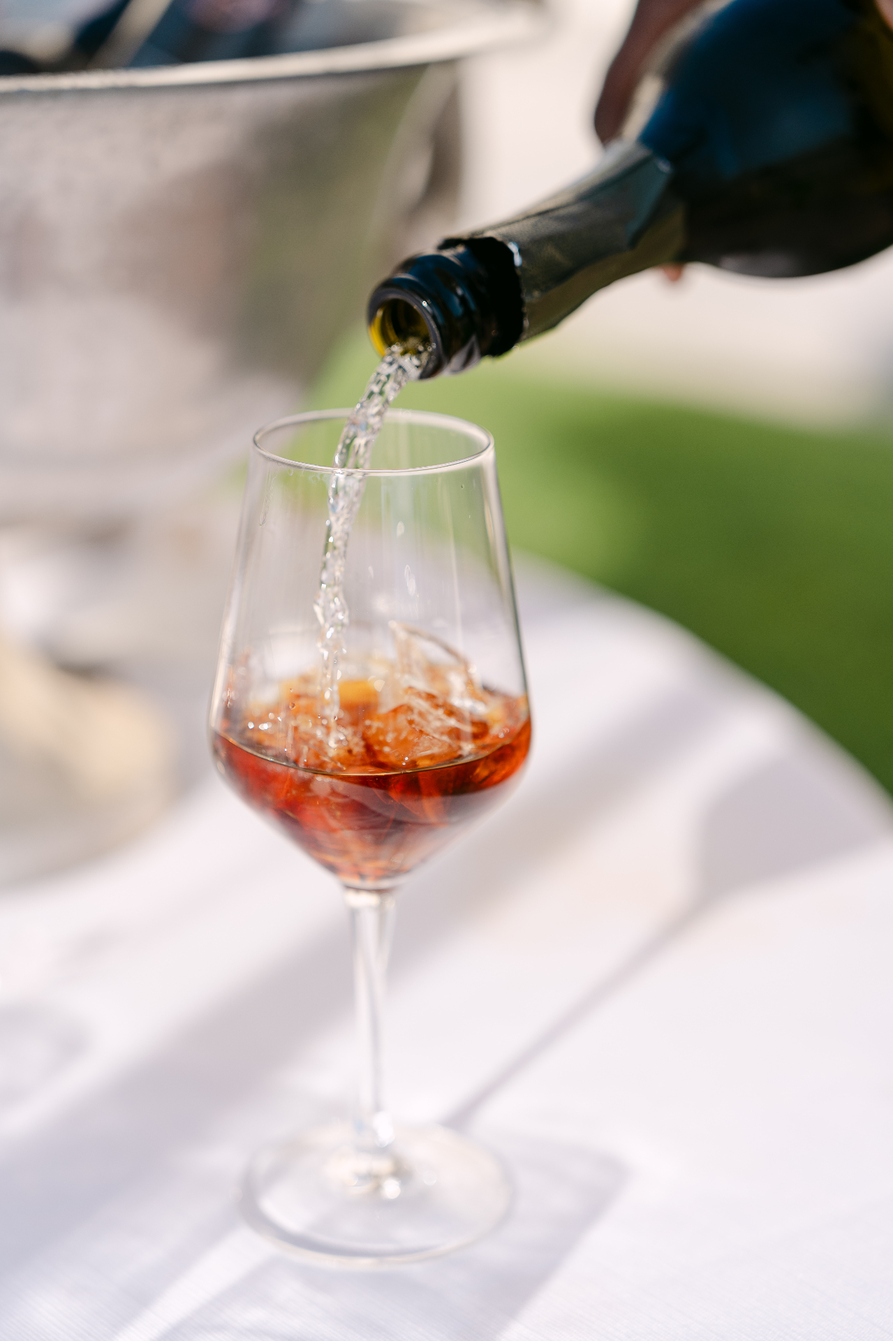 Prosecco poured over Soria vermouth