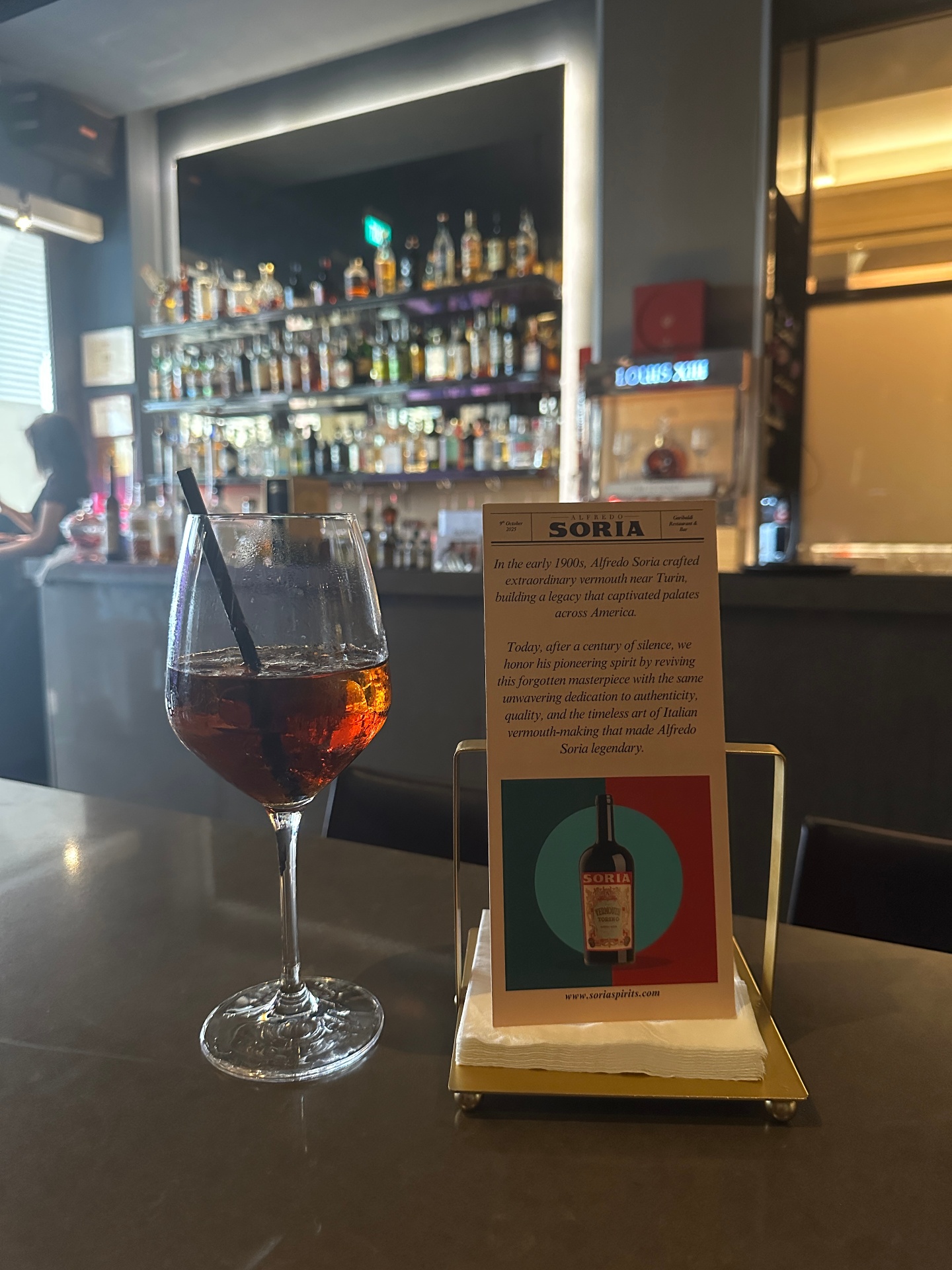 Soria Garibaldi cocktail served at the bar